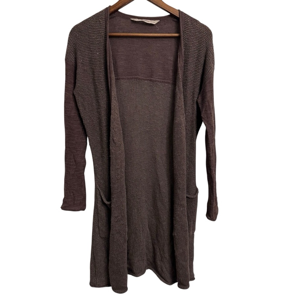 Athleta Buena Vista Linen Cotton Open Cardigan Sweater Grayish Brown Women’s XS